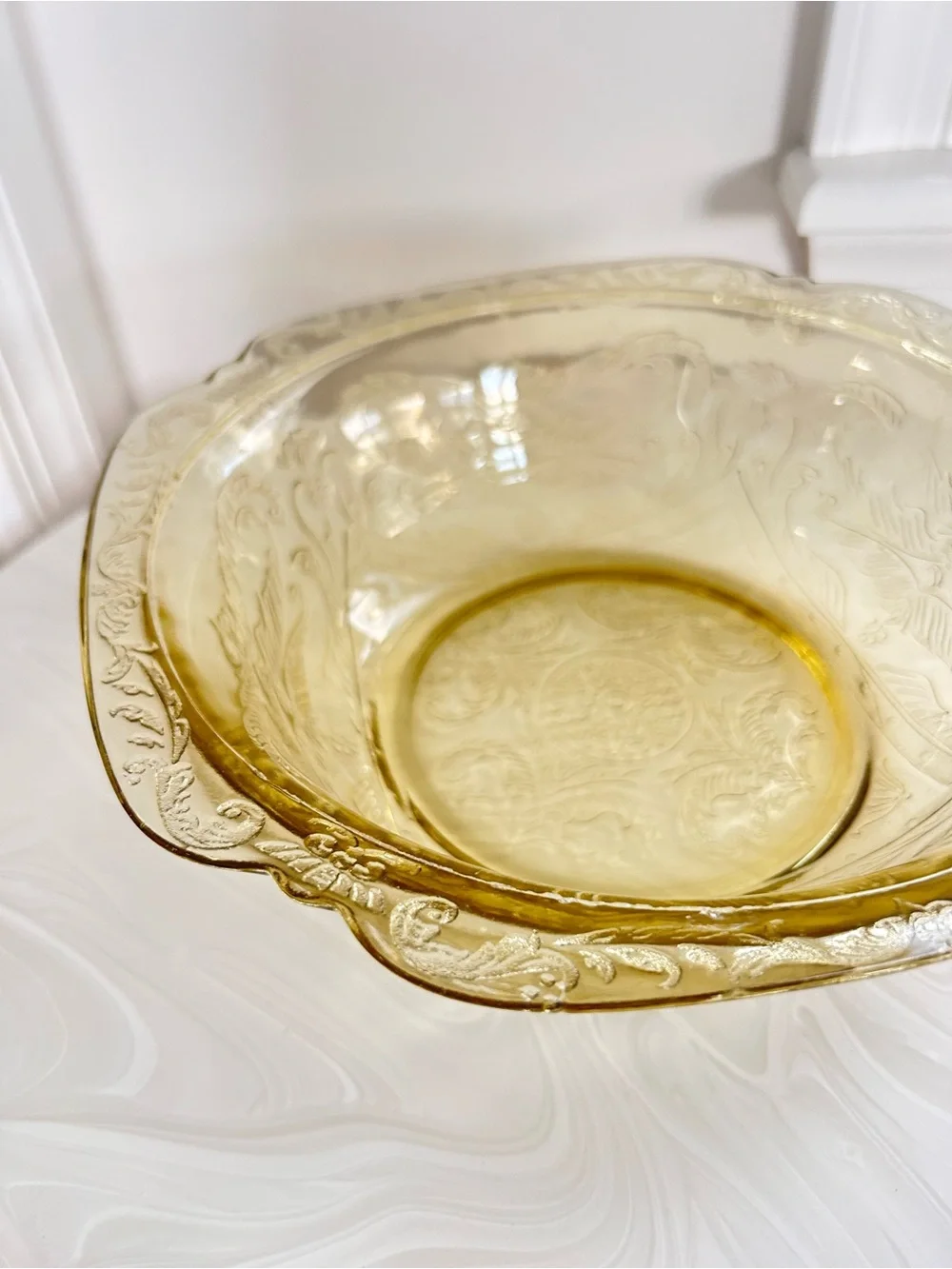 Vintage Federal Madrid Amber Depression Glass Serving Bowl 9.5”